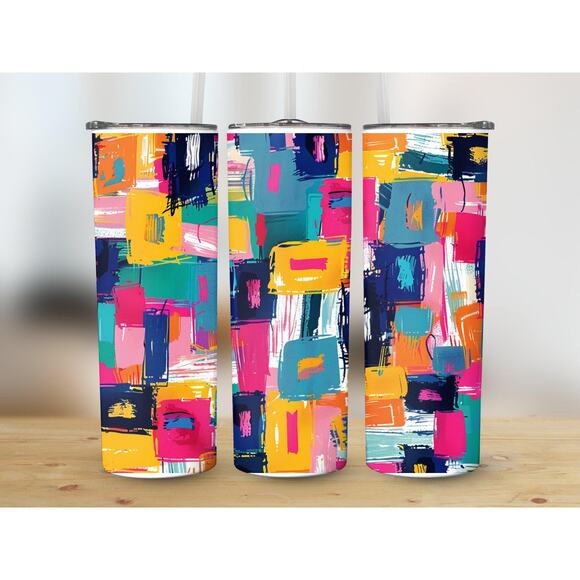 Colorful Abstract Art Sublimation Tumbler Wrap Vibrant Geometric Print - Picture 2 of 4